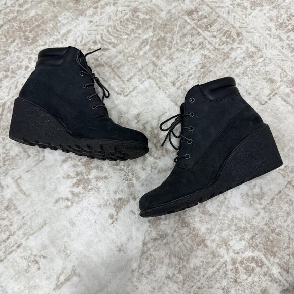 Timberland Earthkeepers Wedge Boots Womens Size 8 Black Leather Amston 8253A - Picture 5 of 13